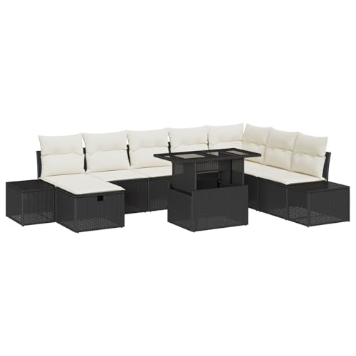 vidaXL 9-teiliges Garten Sofa Set mit Kissen Outdoor Schwarz Poly Rattan Stauraumfunktion Bequeme Sitzgelegenheit für 8 Wetterfestes Möbel Patio und Balkon Modular Lounge Stuhl PE vidaXL 9-teiliges Garten Sofa Set mit Kissen Outdoor Schwarz Poly Rattan Stauraumfunktion Bequeme Sitzgelegenheit für 8 Wetterfestes Möbel Patio und Balkon Modular Lounge Stuhl PE von vidaXL