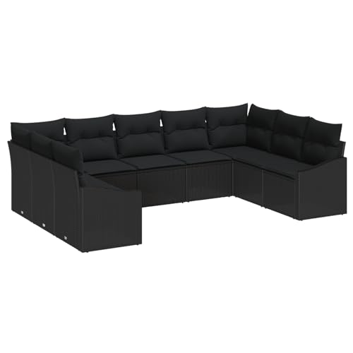 vidaXL 9-teiliges Garten Sofa Set mit Kissen Schwarz PE Rattan Modernes Outdoor-Sitzmöbel für 9 Personen Wetterfest Bequemes Möbel Patio Modulares Ecksofa Gepolstert von vidaXL
