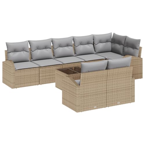 vidaXL 9-teiliges Garten Sofa Set mit Kissen Schwarz Poly Rattan, 2-Sitzer Garten Sofa mit Stauraum & Kissen Beige Poly Rattan von vidaXL