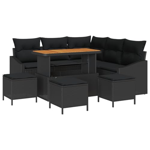 vidaXL 5-teiliges Garten-Ecksofa-Set mit Kissen, schwarz, aus Poly-Rattan, wetterbeständig, mit verstellbaren Funktionen, Moderne Patio-Möbel, modulare Terrassen-Lounge von vidaXL