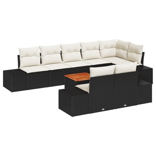 vidaXL 9-teiliges Garten Sofa Set mit Kissen Schwarz Poly Rattan Akazie Rechteckig Gartenmöbel Sitzplatz Modulares Design Sommerkomfort Ecksofa Terrasse 4-Sitzer Couchtisch vidaXL 9-teiliges Garten Sofa Set mit Kissen Schwarz Poly Rattan Akazie Rechteckig Gartenmöbel Sitzplatz Modulares Design Sommerkomfort Ecksofa Terrasse 4-Sitzer Couchtisch von vidaXL