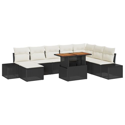 vidaXL 9-teiliges Garten-Sofa Set mit Kissen Schwarz Poly-Rattan von vidaXL