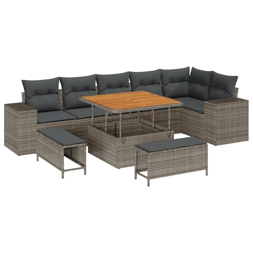 vidaXL 9-teiliges modulares Garten-Liegesofa-Set in Grau aus Poly Rattan – wetterfeste, Bequeme Sitzmöbel für die Terrasse, ideal für entspannte Momente. von vidaXL