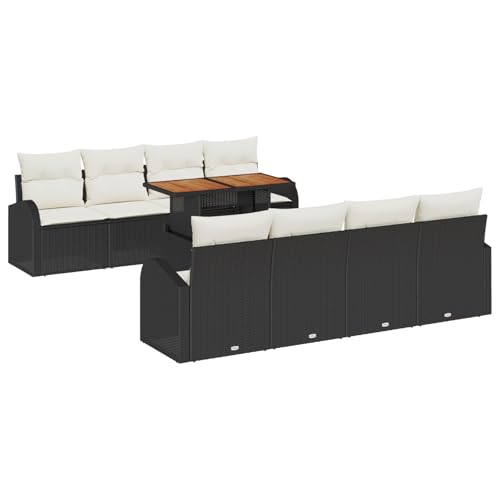 vidaXL 9-teiliges Garten Sofa Set mit Kissen in Schwarz und Poly Rattan vidaXL 9-teiliges Garten Sofa Set mit Kissen in Schwarz und Poly Rattan von vidaXL