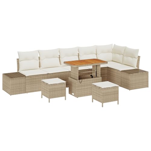 vidaXL 9-teiliges Garten-Sofaset mit Kissen Beiges Poly-Rattan Akazie, 2-Sitzer-Garten-Sofa mit Stauraum und Kissen Beiges Poly-Rattan, 3-teiliges Garten-Dining-Set von vidaXL