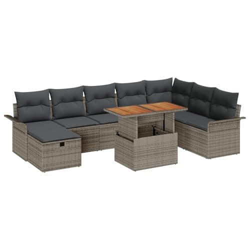 vidaXL 9-teiliges Garten-Sofaset mit Kissen Grau Poly-Rattan, 2-Sitzer Garten-Sofa mit Stauraum und Kissen Grau Poly-Rattan vidaXL 9-teiliges Garten-Sofaset mit Kissen Grau Poly-Rattan, 2-Sitzer Garten-Sofa mit Stauraum und Kissen Grau Poly-Rattan von vidaXL