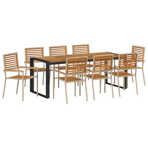 vidaXL 9-teiliges Gartenmöbel-Set aus Polyrattan, Beige und Akazie, stapelbare Gartenstühle mit Kissen – 2er-Set aus Polyrattan beige von vidaXL