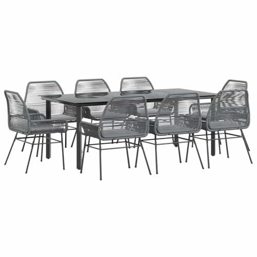 vidaXL 9-TLG. Garten-Essgruppe mit Kissen Grau Poly Rattan Glas, Outdoor Essgruppe, Essgarnitur Terrasse, Garten Essgarnitur, Terrasse Essgruppe von vidaXL