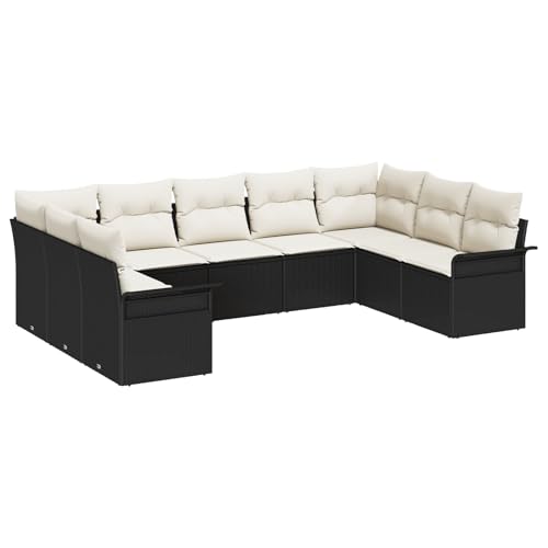 vidaXL 9-teiliges Outdoor Sectional Sofa Set mit Kissen Modulares Design Schwarz Poly Rattan Wetterfeste Robuste Rahmen Patio Möbel Für Garten & Balkon Sofa Sitzgelegenheiten Gepolstert von vidaXL