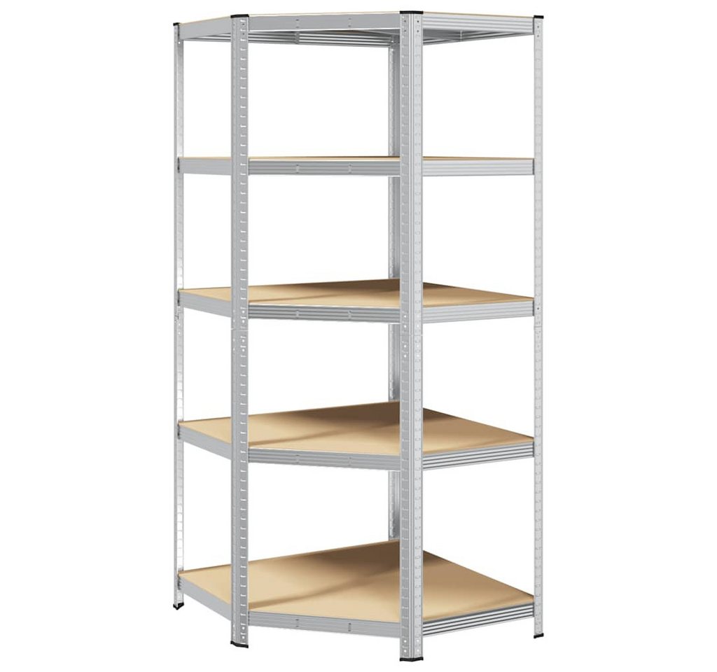 vidaXL Ablageregal Eckregal mit 5 Böden Silbern Stahl & Holzwerkstoff, 1-tlg. von vidaXL