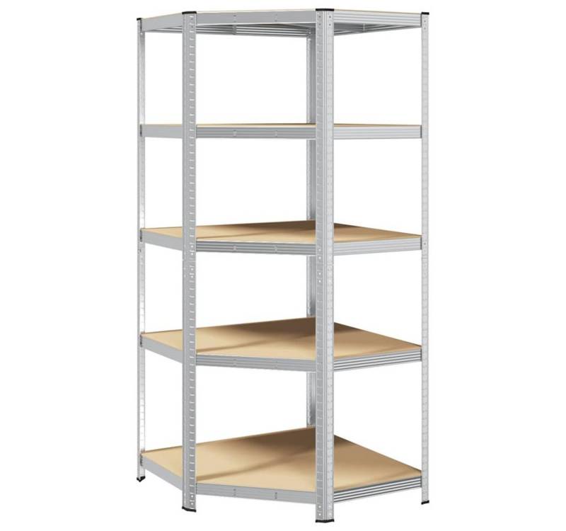 vidaXL Ablageregal Eckregal mit 5 Böden Silbern Stahl & Holzwerkstoff, 1-tlg. von vidaXL