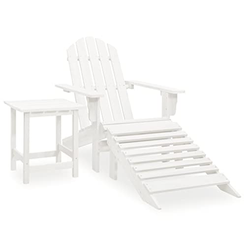vidaXL Tannenholz Massiv Adirondack Gartenstuhl mit Fußstütze Tisch Deckchair Liegestuhl Gartenmöbel Sonnenliege Gartenstuhl Gartensessel Weiß von vidaXL