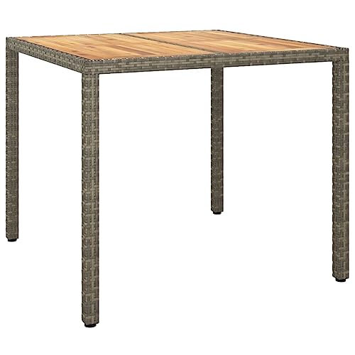 vidaXL Akazienholz Gartentisch Esstisch Terrassentisch Gartenmöbel Balkontisch Outdoor Tisch Außentisch 90x90x75cm Poly Rattan Grau von vidaXL