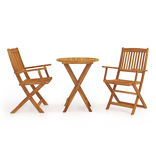 vidaXL Akazienholz Massiv Bistroset 3-TLG. Klappbar Balkonset Balkonmöbel Gartenmöbel Gartenset Gartengarnitur Sitzgruppe Tisch 2 Stühle von vidaXL