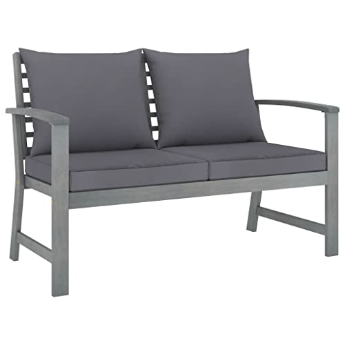 vidaXL Akazienholz Massiv Gartenbank 120cm mit Dunkelgrauen Kissen Gartenmöbel Sitzbank Gartensofa Bank Sofa Parkbank Holzbank Terrasse von vidaXL