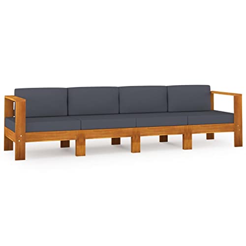 vidaXL Akazienholz Massiv Gartensofa 4-Sitzer mit Dunkelgrauen Auflagen Sofa Lounge Mittelsofa Gartenmöbel Loungesofa Couch Terrasse Garten von vidaXL