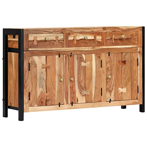 vidaXL Akazienholz Massiv Sideboard 3 Fächer 3 Schubladen Kommode Mehrzweckschrank Beistellschrank Anrichte Schrank Flurschrank Standschrank 120x35x75cm von vidaXL