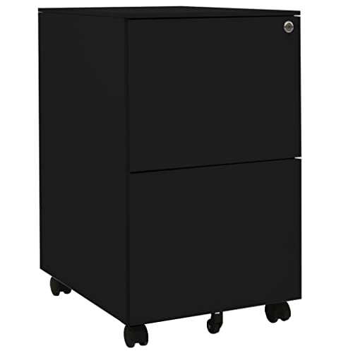 vidaXL Aktenschrank mit Rollen Rollcontainer Bürocontainer Schubladenschrank Büroschrank Stahlschrank Metallschrank Schrank Schwarz 39x45x67cm Stahl von vidaXL