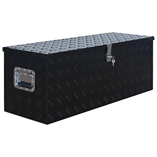 vidaXL Aluminiumkiste Transportkiste Transportbox Werkzeugkiste Werkzeugbox Deichselbox Alubox Alukoffer Lagerbox 1085x370x400 mm Schwarz Aluminium von vidaXL