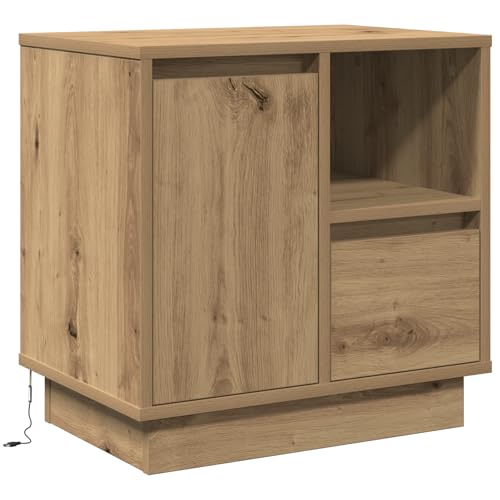 vidaXL Artisan Eichen Nachttisch Mit Viel Stauraum | Moderner MDF Nachttisch Texturiertes Holzfinish Kompakt Design Für Kleine Räume Elegante Schlafzimmer Organisationsmöbel von vidaXL