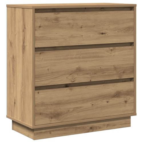 vidaXL Artisan Eichen-Nachttisch mittlerer Nachttisch mit 3 Schubladen, Glatte Oberfläche und Messingknöpfen | Coole Lösung für Schlafzimmer, stilvolles modernes Design, Holz Möbel, Massivholz von vidaXL