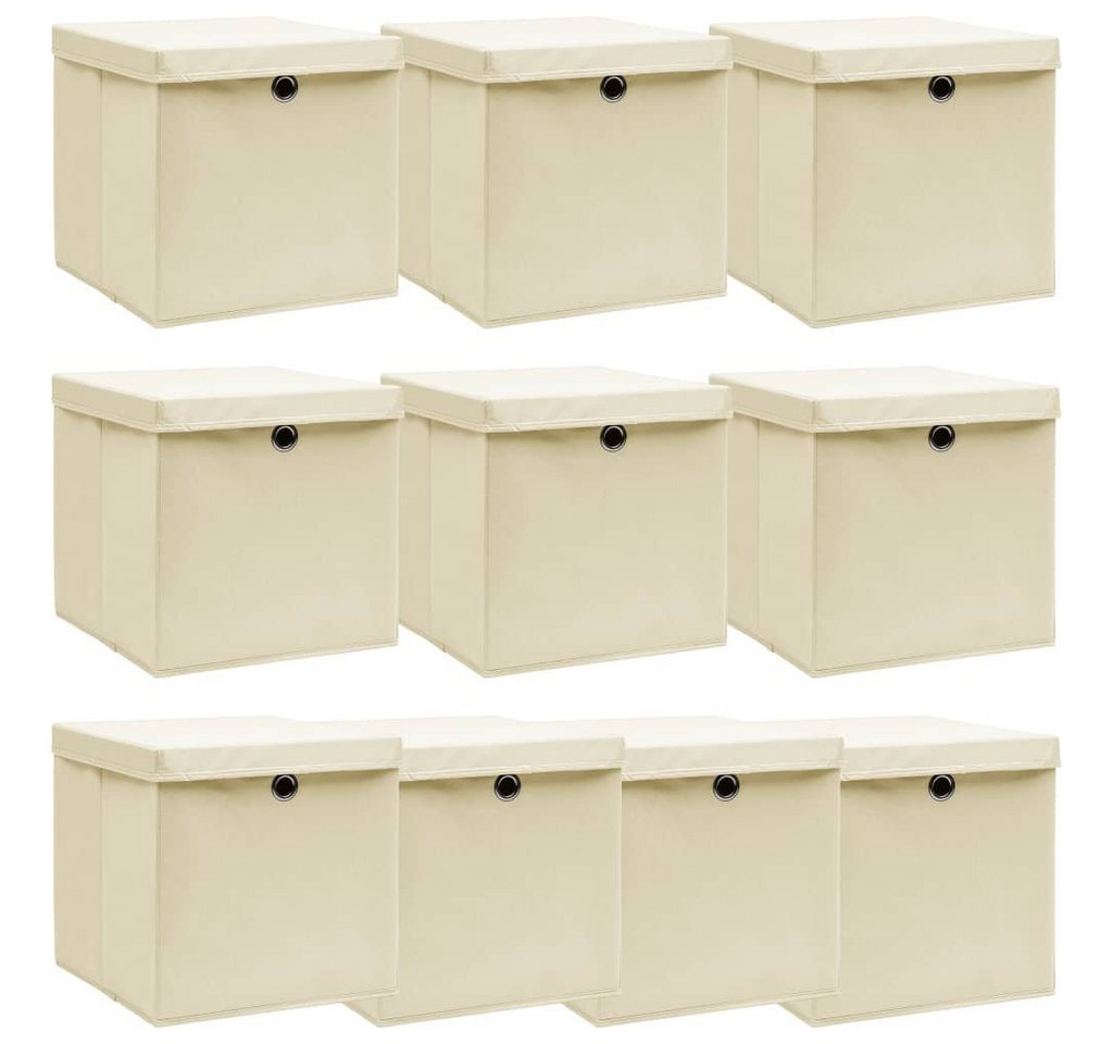 vidaXL Aufbewahrungsbox Aufbewahrungsboxen mit Deckel 10 Stk. Creme 32x32x32 cm Stoff (10 St) von vidaXL