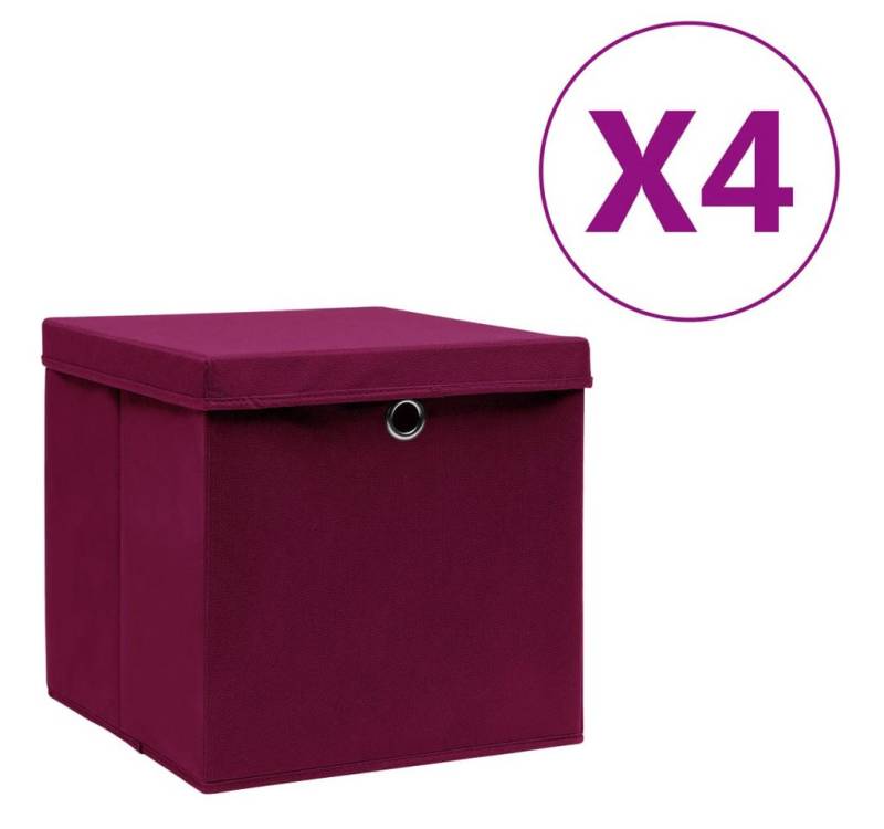 vidaXL Aufbewahrungsbox Aufbewahrungsboxen mit Deckeln 4 Stk 28x28x28 cm Dunkelrot von vidaXL