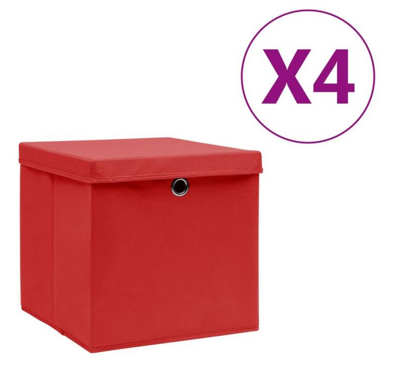 vidaXL Aufbewahrungsbox Aufbewahrungsboxen mit Deckeln 4 Stk 28x28x28 cm Rot von vidaXL