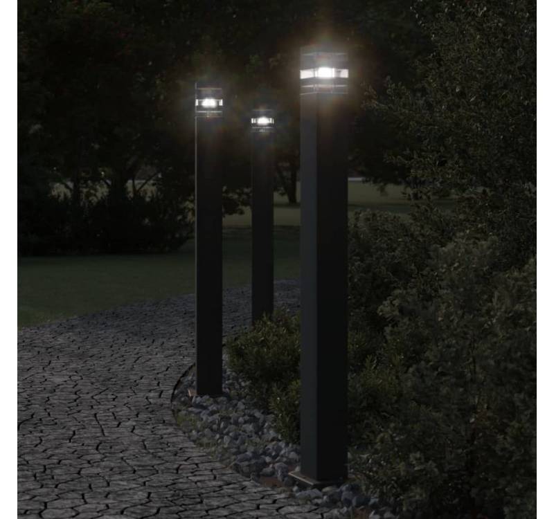 vidaXL Außen-Wandleuchte, Wegeleuchten mit Bewegungsmelder 3 Stk. Schwarz 110cm Aluminium von vidaXL