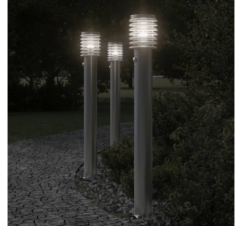 vidaXL Außen-Wandleuchte, Wegeleuchten mit Bewegungsmelder 3 Stk. Silbern 110cm Edelstahl von vidaXL