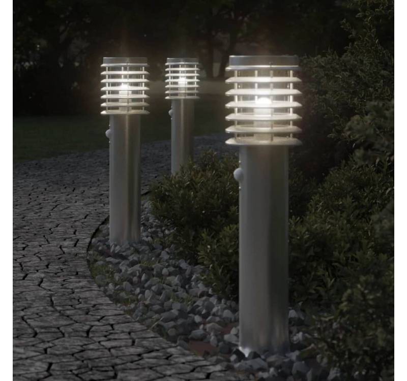 vidaXL Außen-Wandleuchte, Wegeleuchten mit Bewegungsmelder 3 Stk. Silbern 60 cm Edelstahl von vidaXL