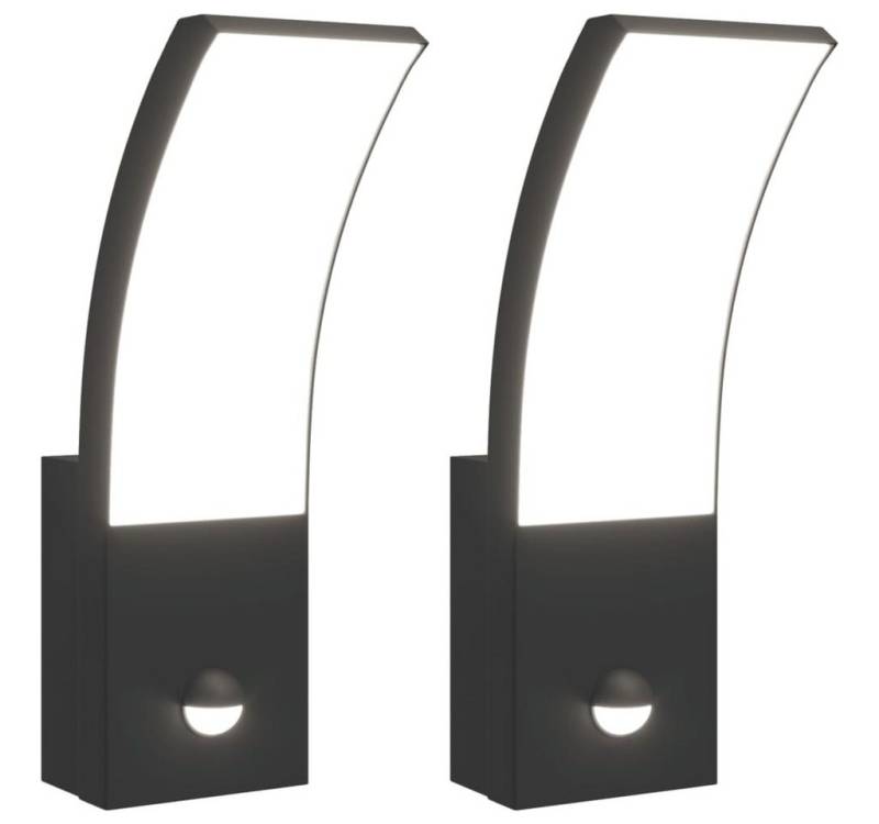 vidaXL Außen-Wandleuchte LED-Außenwandleuchten mit Sensor 2 Stk. Schwarz Aludruckguss von vidaXL