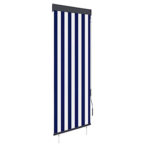 vidaXL Außenrollo Handkurbelmechanismus Balkonrollo Senkrechtmarkise Sichtschutz Beschattung Sonnenschutz Außen Rollo Balkon 60x250cm Blau Weiß von vidaXL