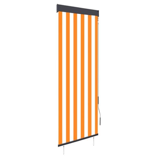 vidaXL Außenrollo Handkurbelmechanismus Balkonrollo Senkrechtmarkise Sichtschutz Beschattung Sonnenschutz Außen Rollo Balkon 60x250cm Weiß Orange von vidaXL