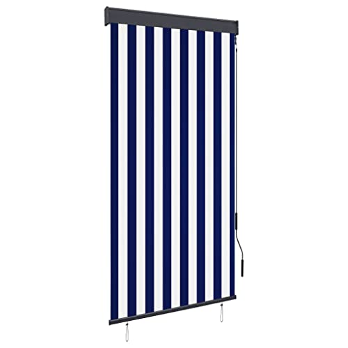 vidaXL Außenrollo Handkurbelmechanismus Balkonrollo Senkrechtmarkise Sichtschutz Beschattung Sonnenschutz Außen Rollo Balkon 80x250cm Blau Weiß von vidaXL