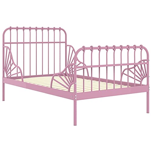 vidaXL Ausziehbett Einzelbett Tagesbett Metallbett Bett Bettrahmen Bettgestell Schlafzimmerbett Schlafzimmermöbel Rosa Metall 80x130/200cm von vidaXL