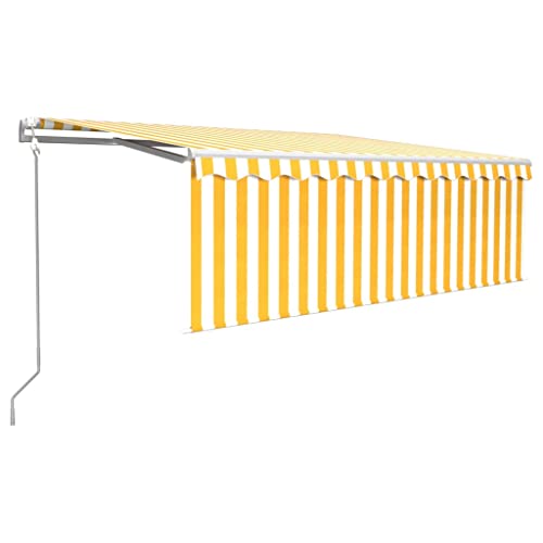 vidaXL Automatische Markise mit Jalousie LED Windsensor Gelenkarmmarkise Sonnenmarkise Balkonmarkise Sonnenschutz Garten Terrasse Balkon 4x3m Gelb Weiß von vidaXL