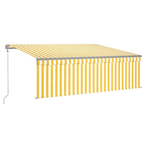 vidaXL Automatische Markise mit Jalousie LED Windsensor Gelenkarmmarkise Sonnenschutz Sonnenmarkise Balkonmarkise Garten Terrasse Balkon 4x3m Gelb Weiß von vidaXL