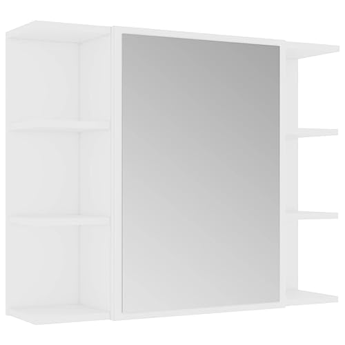 vidaXL Bad Spiegelschrank, Badschrank Badezimmerschrank mit Tür Fächern, Wandschrank für Badezimmer, Badspiegel Badmöbel, Modern, Weiß Holzwerkstoff von vidaXL