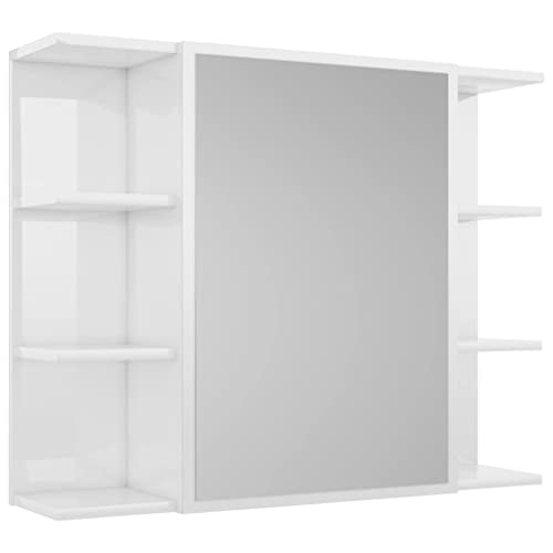 vidaXL Bad Spiegelschrank, Badschrank Badezimmerschrank mit Tür Fächern, Wandschrank für Badezimmer, Badspiegel Badmöbel, Modern, Hochglanz-Weiß Holzwerkstoff von vidaXL