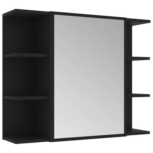 vidaXL Bad Spiegelschrank, Badschrank Badezimmerschrank mit Tür Fächern, Wandschrank für Badezimmer, Badspiegel Badmöbel, Modern, Schwarz Holzwerkstoff von vidaXL