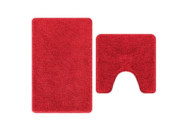 vidaXL Badematte 2-teiliges Badmatten-Set Rot Polypropylen Rutschfest, Höhe 0 mm, Baumwollstoff von vidaXL