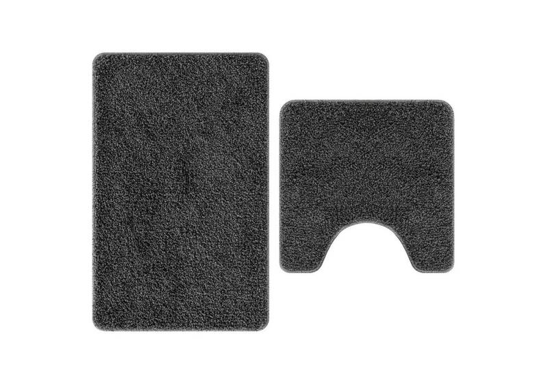 vidaXL Badematte 2er Set Badteppich Dunkelgrau Polypropylen Rutschfest, Höhe 0 mm, Mikrofaser vidaXL Badematte 2er Set Badteppich Dunkelgrau Polypropylen Rutschfest, Höhe 0 mm, Mikrofaser von vidaXL