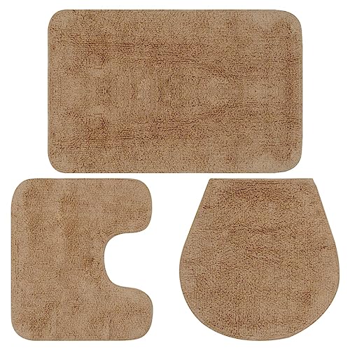 vidaXL Badematte 3-TLG. Beige Badteppich Badvorleger Deckelbezug Badezimmer von vidaXL