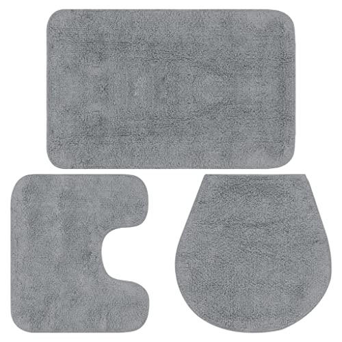 vidaXL Badematte 3-TLG. Grau Badteppich Badvorleger Deckelbezug Badezimmer Set von vidaXL