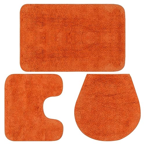 vidaXL Badematte 3-TLG. Orange Badteppich Badvorleger Deckelbezug Badezimmer von vidaXL