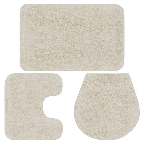 vidaXL Badematte 3-TLG. Weiß Badteppich Badvorleger Deckelbezug Badezimmer Set von vidaXL