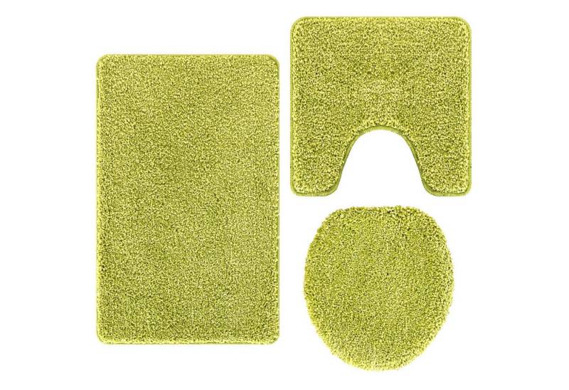 vidaXL Badematte 3-teiliger Badmatten-Satz Grün Polypropylen rutschfest, Höhe 0 mm, Mikrofaser von vidaXL