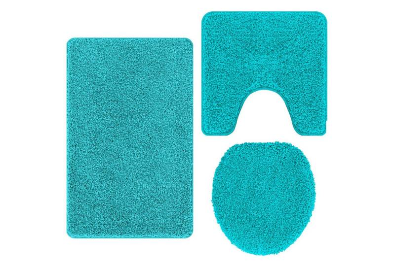 vidaXL Badematte 3-teiliges Badematten-Set Türkis Polypropylen Rutschfest, Höhe 0 mm, Mikrofaser von vidaXL