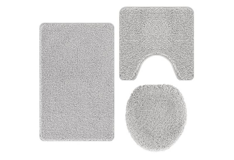 vidaXL Badematte 3-teiliges Badezimmermatten-Set Grau Polypropylen Rutschfest, Höhe 0 mm, Mikrofaser von vidaXL